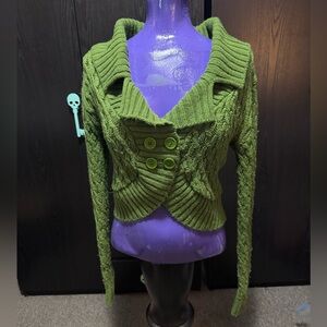 Green Women's Cable Knit Cardigan